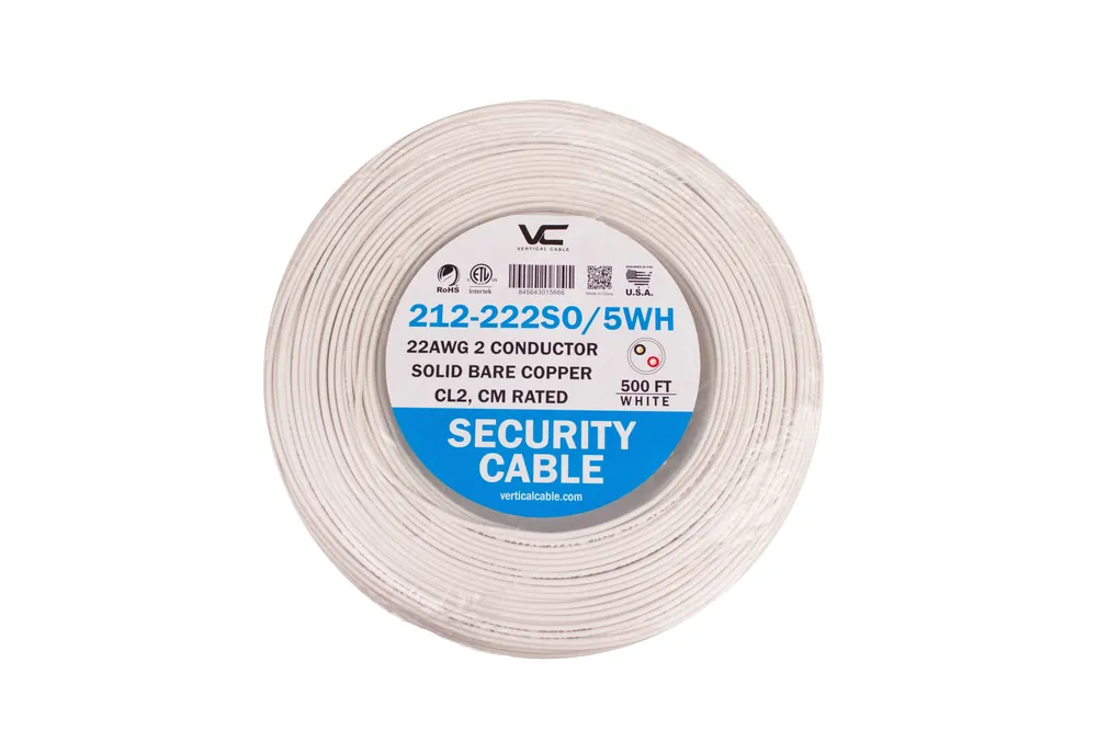 Vertical Cable 212-222S0/5WH Alarm-Security Cable 22AWG 2 Conductor 500 ft