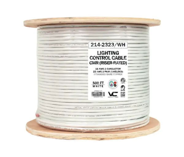Vertical Cable 214-2323/WH High Grade Lighting Control System Cable 1000 ft Spool
