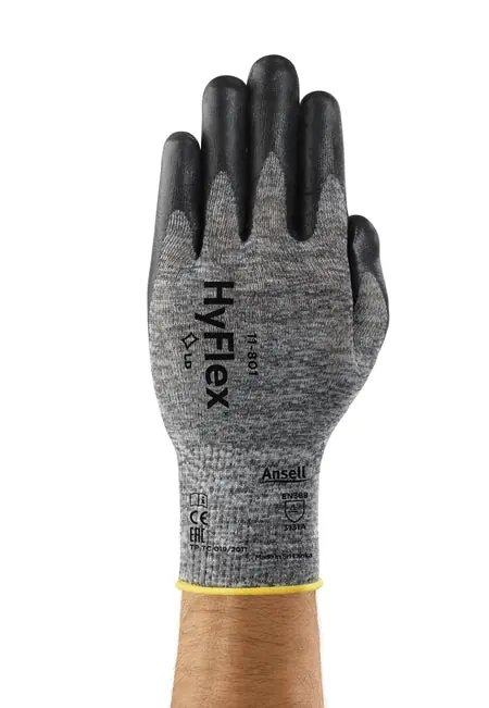 Ansell 11-801-8 Hyflex 15G Gy Nylon Liner, Black Nitrile Palm Coat, Sz 8