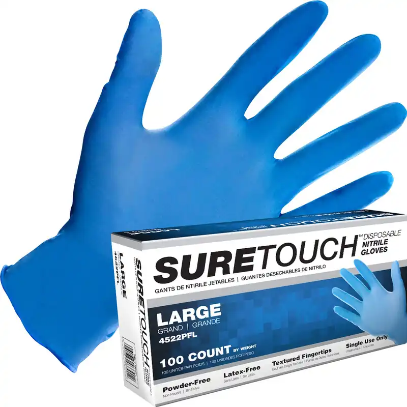 Sas Safety 4522PFS SureTouch Powder-Free Nitrile Disposable Gloves - 5 Mil - 100PK