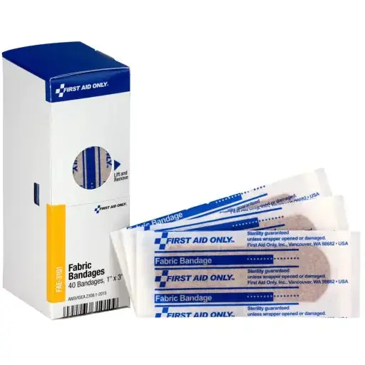 First Aid FAE-3101 Adhesive Fabric Bandage 1 inches x 3 inches 40 Per Box Replacement FAE-3101