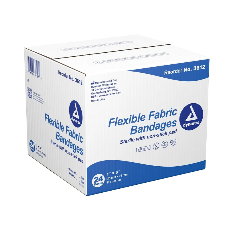 Dynarex 3612 Fabric Adhesive Bandages 1 X 3 Inch