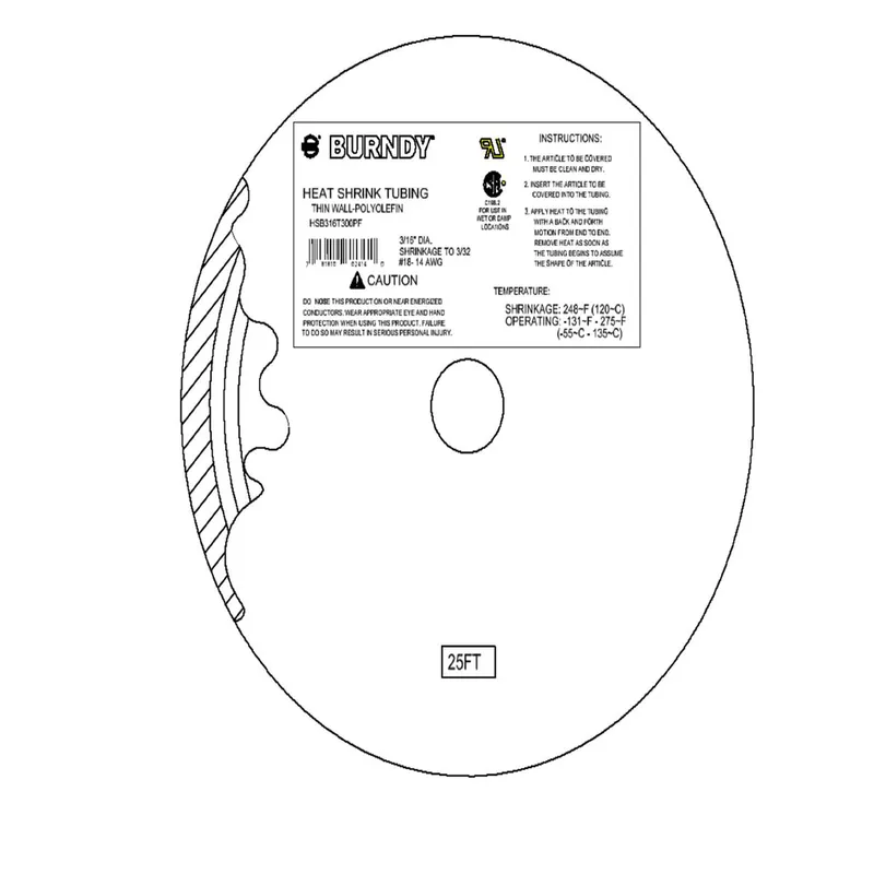 Burndy HSB34T300PF Heat Shrink Tubing 600V 25 Ft Reel