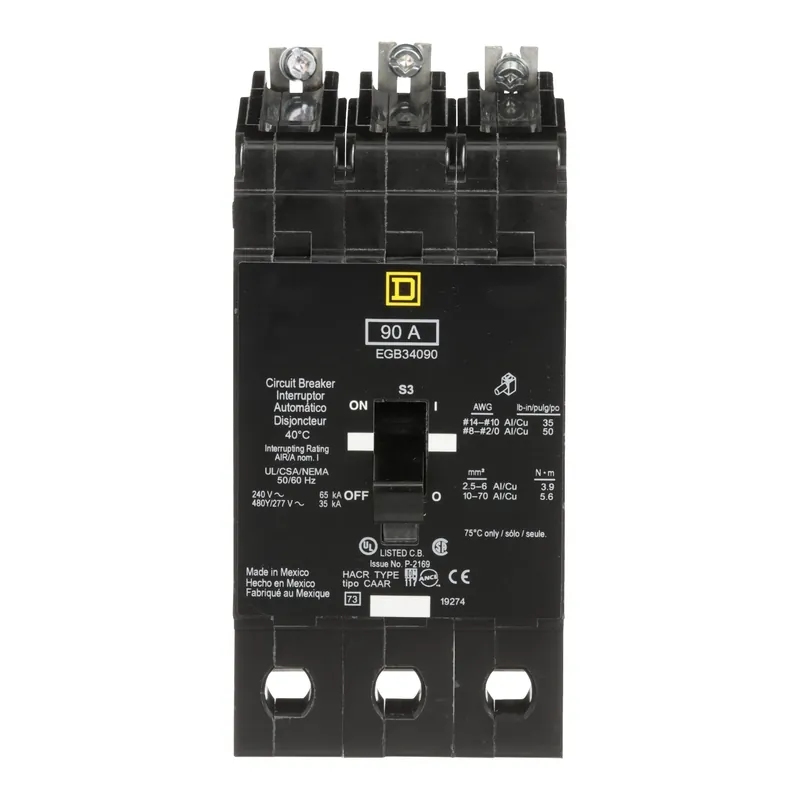 Square D EGB34090 EGB34090 3-Pole 90 Amp 480 Star/277 Volt Thermal Magnetic Miniature Circuit Breaker