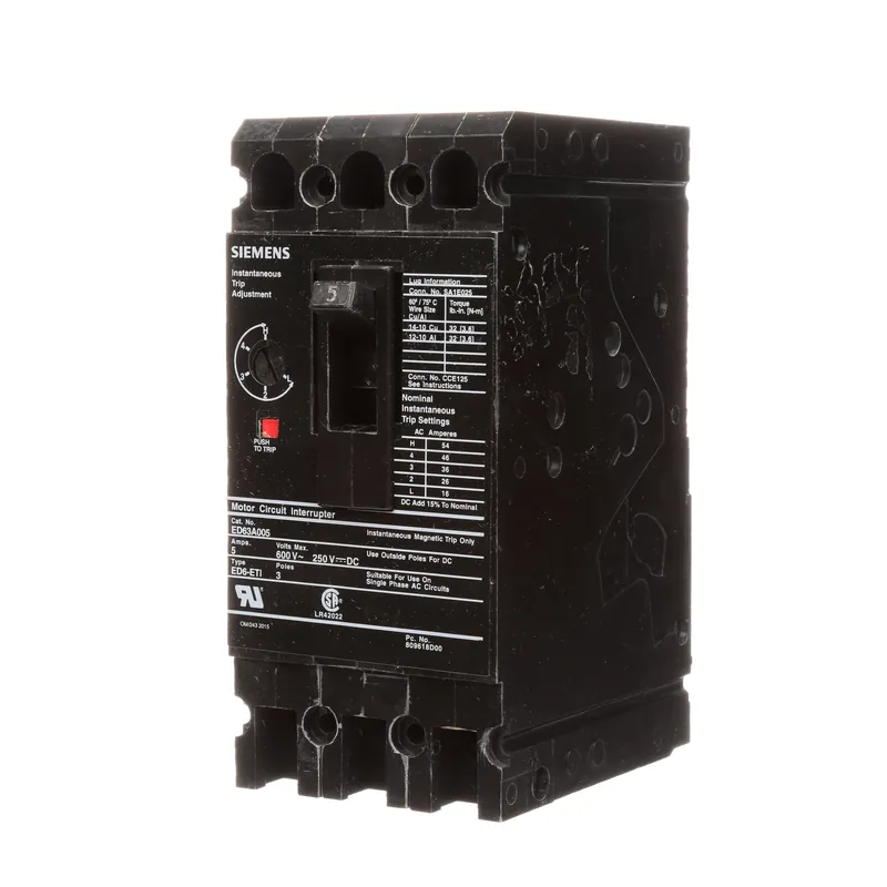 Siemens ED63A005 Lugs-Eti 600 Volt 5 Amp 3-Pole Ed-Frame Circuit Breaker