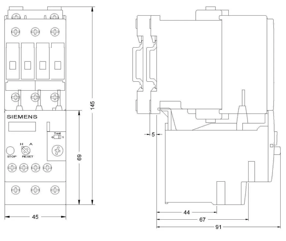 Siemens 3RU1126-1KB0 Sirius 9-12.5A 3-Pole Thermal Overload Relay for Size S0 Contactors