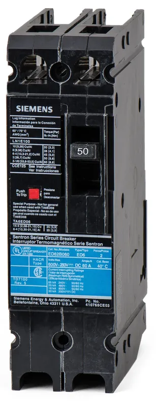 Siemens ED62B050 50A 2 Pole Molded Case Circuit Breaker