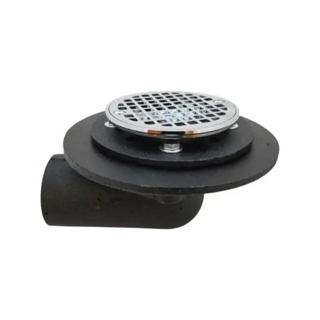 Wal-Rich 0523102 No Hub Cast Iron Side Outlet Shower Drain w/ CP Brass Strainer (Round)