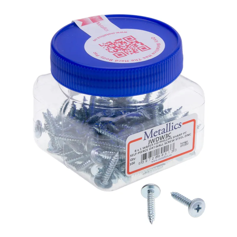 Metallics JWDW3C Zinc Plated Steel Phillips Drive Wafer Head Self Piercing Drywall Screw #8 x 1 Inch
