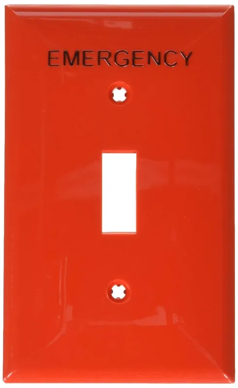 Leviton 80701-RE 1-Gang Toggle Device Switch Wallplate Standard Size Hot Stamped "Emergency"