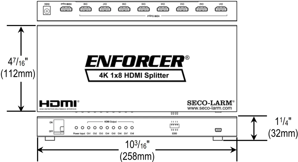 Seco-Larm MVD-AH18-01Q 4k HDMI Splitter - 8 HDMI Outputs