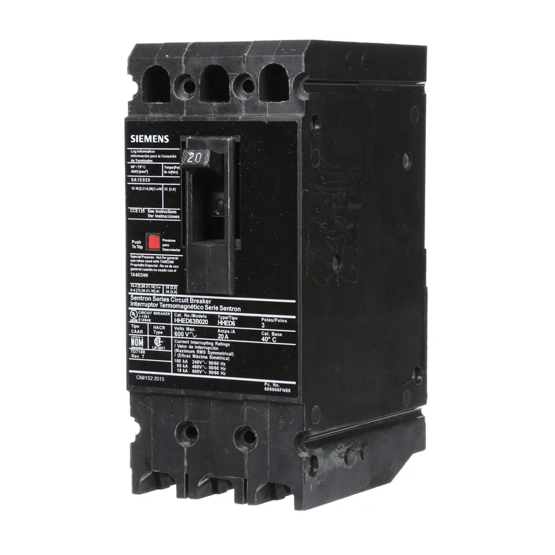 Siemens HHED63B020 3-Pole 20 Amp 600 VAC 18 kA Molded Case Circuit Breaker