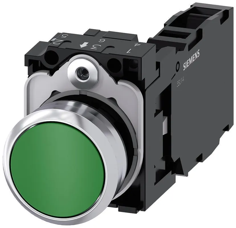 Siemens 3SU11500AB401FA0 Round Non-Illuminated Pushbutton Complete Unit With Holder 22 mm 1NO-1NC Contact Flat Button Operator