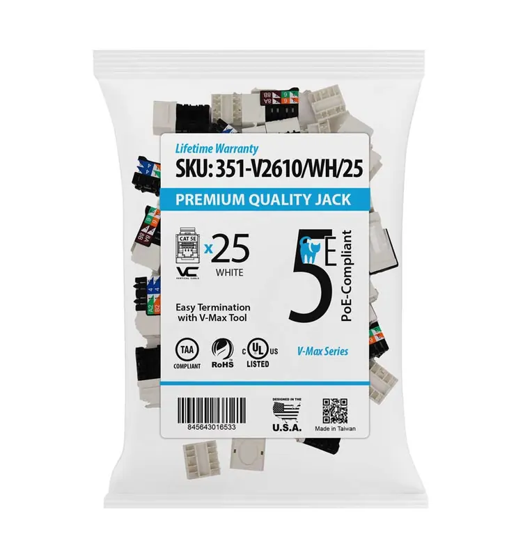 Vertical Cable 351-V2610/WH/25 Cat5e Keystone Jack 25 Pack