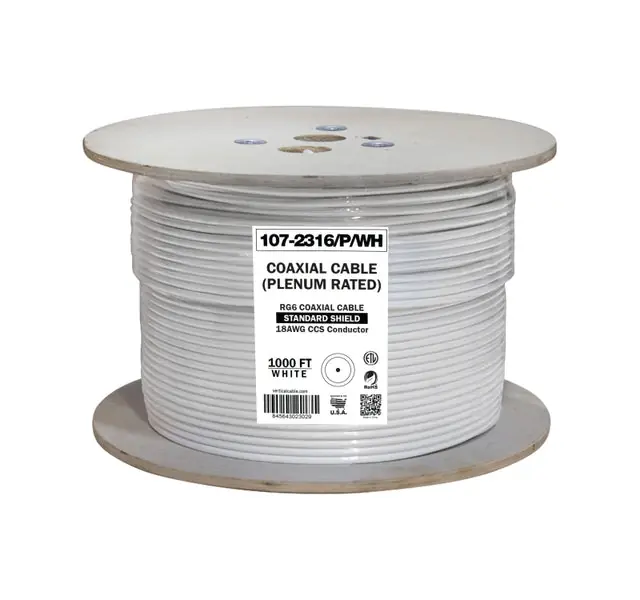 Vertical Cable 107-2316/P/WH RG6 Plenum 18AWG 1000ft