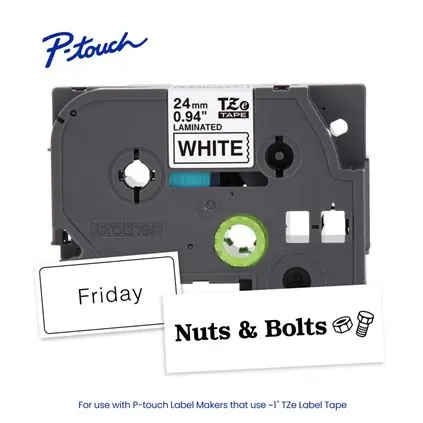 Brother TZe251G P-touch Black Print on White Laminated Label Tape 0.94 in x 26.2 ft REPLACES TZE251