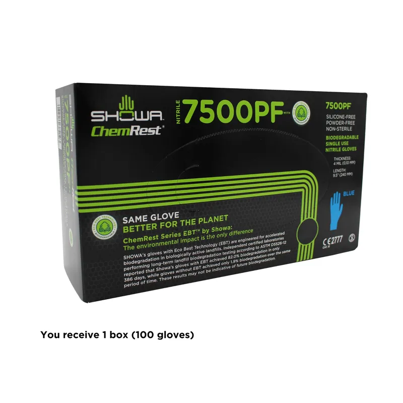 Showa 7500PFS disposable, powder-free, nitrile, small, 100 gloves/box