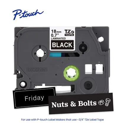 Brother BR-TZE345G TZe345 P-touch White Print on Black Laminated Label Tape