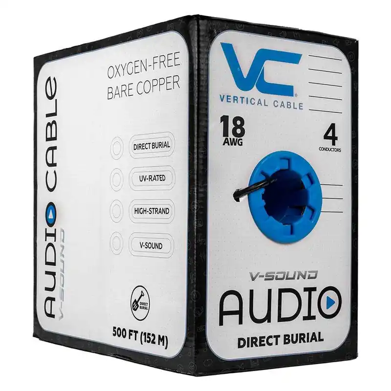 Vertical Cable 209-2329/DB Audio Cable, UV Rated Outer Jacket, Direct Burial, 18AWG, 4 Conductor, Stranded (16 Strand), 500 ft, PE Jacket, Pull Box