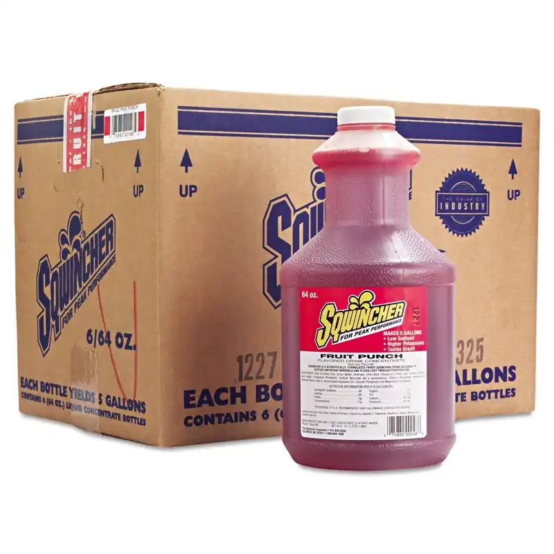 Sqwincher 030325-FP Liquid Concentrate Electrolyte Drink, Fruit Punch, 64Oz Bottles, 6/Carton