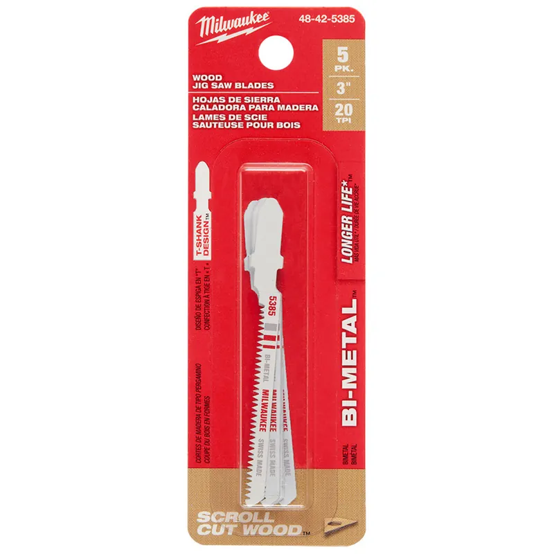 Milwaukee 48-42-5385 3 inches 20TPI T-Shank Wood Bi-Metal Jig Saw Blades 5PK