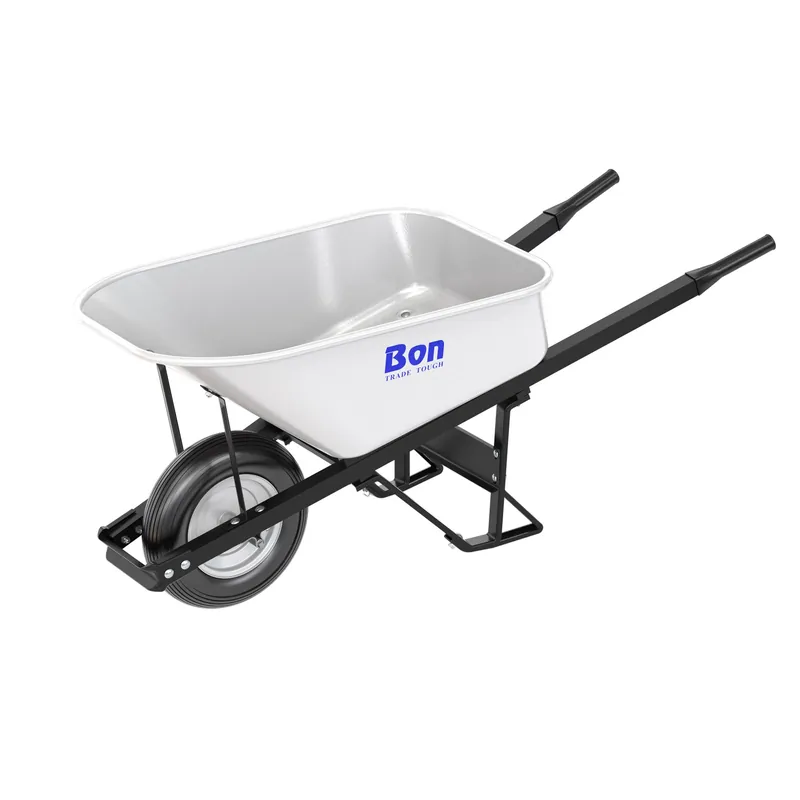 Bon 34-264 Steel Tray Wheelbarrow with Leg Stabilizer - 6 cu ft - Single Ribbed Tire - Steel Handle