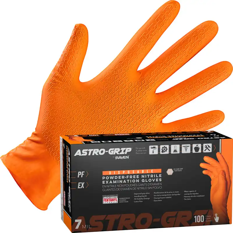Astro-Grip 66475 Astro-Grip Powder-Free Exam Grade Nitrile Disposable Gloves - 7 Mil - 100PK