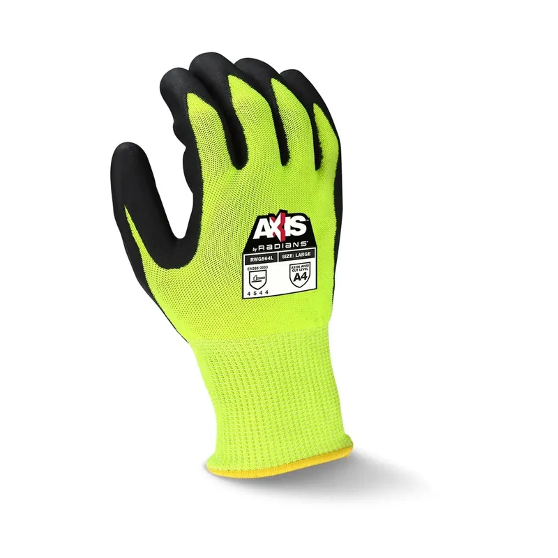 Radians RWG564XL Work Glove, Cut Resistant, Foam Nitrile, High Viz, A4 Cut Level, X-Large