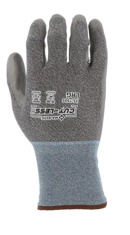 Majestic 35-7505/L Cut-Less Korplex Glove with Polyurethane Palm, 18g, ANSI A5