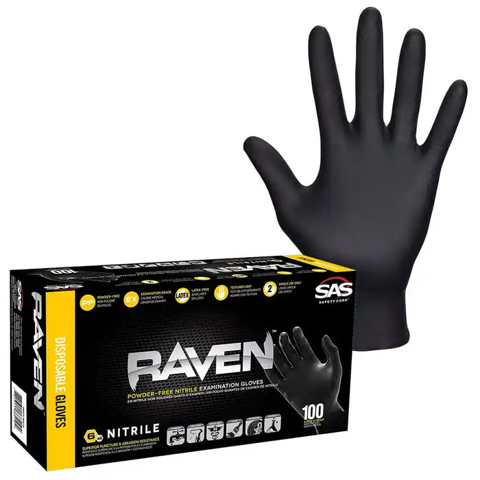 Raven 66520 Raven Powder-Free Exam Grade Nitrile Disposable Gloves 7 Mil (100PK)