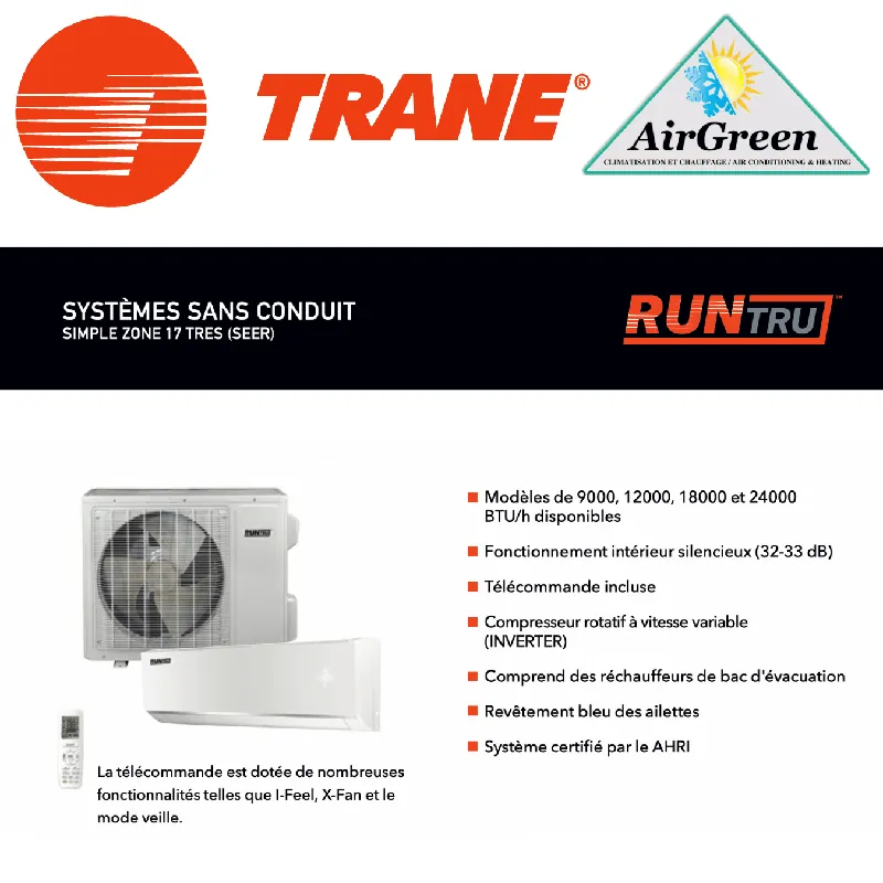 Trane M4THS1712A11NA RunTru Ductless Heat Pump Condenser 12k BTU 17 SEER2