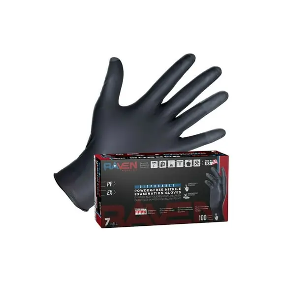 Raven 66482 Patriot Powder-Free Exam Grade Nitrile Disposable Gloves 7 Mil (100PK)