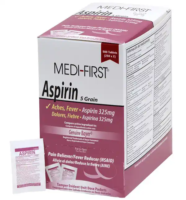 Medi-First 80533 Aspirin, Tablet, 325mg, PK100